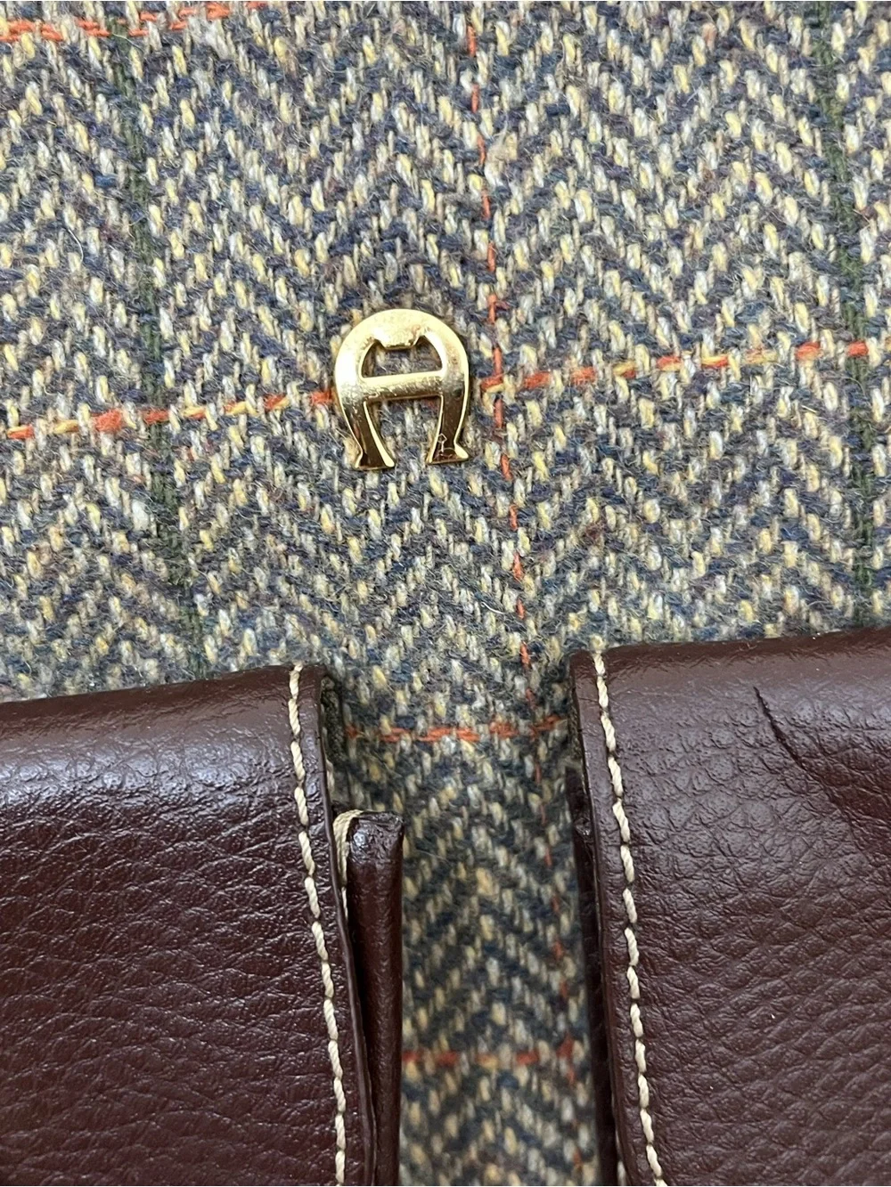 Etienne Aigner Brown Leather & Olive Tweed Satchel